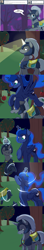 Size: 1000x5704 | Tagged: safe, artist:flash equestria photography, artist:theparagon, imported from derpibooru, princess luna, alicorn, pony, unicorn, hunted luna, armor, comic, disguise, glowing horn, magic, royal guard, telekinesis