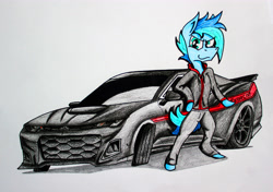 Size: 4536x3200 | Tagged: safe, artist:bumskuchen, imported from derpibooru, oc, oc:shadow, anthro, semi-anthro, car, chevrolet, chevrolet camaro, clothes, hennessey exorcist, jacket, supercar, traditional art