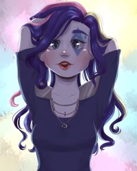 Size: 1728x2160 | Tagged: safe, artist:silbersternenlicht, imported from derpibooru, rarity, equestria girls, rainbow rocks, arm behind head, female, lips, lipstick, makeup, solo