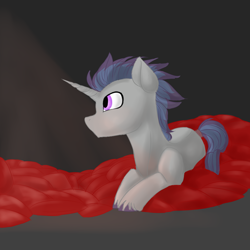 Size: 998x998 | Tagged: safe, artist:royalwolf1111, imported from derpibooru, oc, oc only, oc:verlo streams, bat pony, pony, unicorn, bat pony oc, commission, male, pillow, prone, solo, ych result