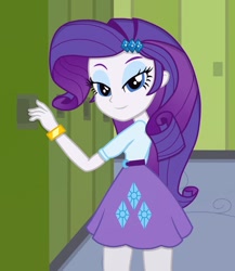 Size: 833x958 | Tagged: safe, artist:tabrony23, imported from derpibooru, rarity, human, equestria girls, beautiful, beautisexy, bedroom eyes, belt, bracelet, clothes, female, hairpin, jewelry, lidded eyes, lockers, looking at you, sexy, show accurate, skirt, smiling, smirk, solo, stupid sexy rarity