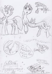 Size: 1664x2366 | Tagged: safe, artist:dilarus, deleted from derpibooru, imported from derpibooru, princess luna, twilight sparkle, alicorn, pony, comic:the many faces of twilight sparkle, castle, dialogue, moon, not salmon, traditional art, twilight sparkle (alicorn), vulgar, wat