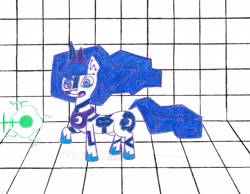 Size: 2527x1966 | Tagged: safe, artist:eternaljonathan, imported from derpibooru, part of a set, princess luna, original species, laser gun, pencil drawing, science fiction, solo, story included, traditional art, transformation