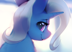 Size: 721x521 | Tagged: safe, artist:lunarmarshmallow, imported from derpibooru, trixie, pony, unicorn, female, lidded eyes, looking at you, mare, smiling, solo