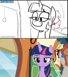 Size: 1920x2160 | Tagged: safe, imported from derpibooru, screencap, twilight sparkle, alicorn, surf and/or turf, animatic, comparison, discovery family logo, lidded eyes, smiling, twilight sparkle (alicorn)