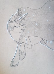 Size: 1882x2548 | Tagged: safe, artist:taggerung, imported from derpibooru, princess celestia, alicorn, pony, female, monochrome, sketch, solo, traditional art