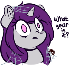 Size: 2732x2525 | Tagged: safe, artist:wickedsilly, imported from derpibooru, oc, oc only, oc:wicked silly, pony, spider, unicorn, bust, choker, ear fluff, female, mare, simple background, solo, spider web, white background, wide eyes