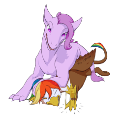 Size: 2884x2700 | Tagged: safe, artist:sanchay, artist:sanchaysquirrel, imported from derpibooru, oc, oc only, oc:lavender, oc:rainbow feather, dracony, griffon, hybrid, interspecies offspring, magical lesbian spawn, offspring, parent:gilda, parent:rainbow dash, parent:rarity, parent:spike, parents:gildash, parents:sparity, simple background, sports, transparent background, wrestling