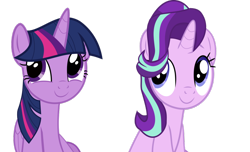 Size: 1024x624 | Tagged: safe, artist:themixelfan, imported from derpibooru, starlight glimmer, twilight sparkle, alicorn, pony, unicorn, fame and misfortune, cute, duo, female, glimmerbetes, mare, simple background, sitting, transparent background, twiabetes, twilight sparkle (alicorn), vector