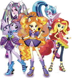 Size: 1249x1349 | Tagged: safe, editor:php77, imported from derpibooru, adagio dazzle, aria blaze, sonata dusk, sunset shimmer, twilight sparkle, equestria girls, rainbow rocks, box art, ponied up, stock vector, the dazzlings