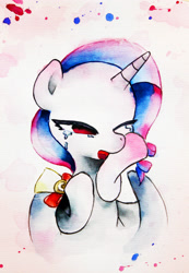 Size: 2844x4104 | Tagged: safe, artist:mashiromiku, artist:shiinadrawmiku, imported from derpibooru, oc, oc only, oc:mimi, pony, graduated, traditional art, watercolor painting