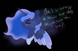 Size: 900x589 | Tagged: safe, artist:bubaiuv, imported from derpibooru, princess luna, the moon rises, ponyphonic, solo, song reference