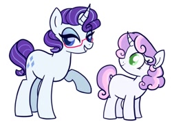 Size: 855x625 | Tagged: safe, artist:bubaiuv, imported from derpibooru, rarity, sweetie belle, unicorn, alternate hairstyle, duo, female, glasses, simple background, sisters, white background