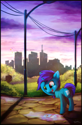 Size: 2247x3418 | Tagged: safe, artist:breakdream, imported from derpibooru, oc, oc only, pony, unicorn, city, cityscape, heterochromia, microsoft, microsoft windows, ponified, puddle, reflection, solo, windows