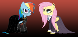 Size: 1994x948 | Tagged: safe, artist:khaotixdreamfd, imported from derpibooru, fluttershy, rainbow dash, fake it 'til you make it, female, fluttergoth, goth, rainbow dash always dresses in style, rainbow goth, rainbowgoth