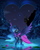 Size: 3000x3750 | Tagged: safe, artist:duskie-06, imported from derpibooru, princess luna, alicorn, pony, canterlot, canterlot castle, clothes, crescent moon, crown, digital art, dress, female, flower, glow, glowing, horn, jewelry, looking at you, lotus (flower), mare, moon, mountain, night, pond, reflection, regalia, signature, solo, stars, water, wings