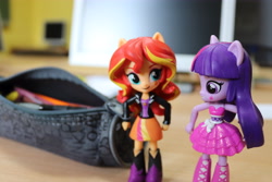 Size: 6000x4000 | Tagged: safe, artist:artofmagicpoland, imported from derpibooru, sunset shimmer, twilight sparkle, equestria girls, doll, equestria girls minis, female, lesbian, shipping, stealing, sunsetsparkle, toy