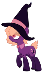 Size: 1435x2431 | Tagged: safe, artist:crystalponyart7669, imported from derpibooru, oc, oc only, oc:dusk aurora, earth pony, pony, colored hooves, female, hat, mare, raised hoof, short tail, simple background, solo, transparent background, witch hat