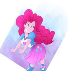 Size: 1443x1513 | Tagged: safe, artist:xethshade, imported from derpibooru, pinkie pie, equestria girls, beautiful, boots, clothes, cute, dancing, diapinkes, eyes closed, female, grin, happy, moe, skirt, smiling, solo