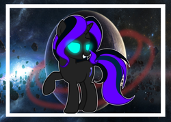 Size: 1024x728 | Tagged: safe, artist:mintoria, imported from derpibooru, oc, oc only, pony, unicorn, female, glowing eyes, mare, raised hoof, solo, space