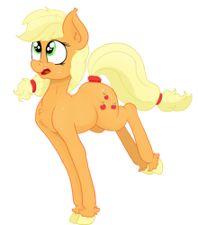 Size: 2458x2796 | Tagged: safe, artist:paskanaakka, derpibooru exclusive, imported from derpibooru, applejack, earth pony, pony, butt freckles, chest fluff, colored hooves, ear fluff, female, freckles, mare, shoulder freckles, simple background, smiling, solo, tail wrap, transparent background, unshorn fetlocks