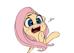 Size: 2500x1800 | Tagged: dead source, safe, artist:miokomata, imported from derpibooru, fluttershy, pegasus, pony, blushing, cute, cute little fangs, fangs, female, floppy ears, simple background, solo, white background