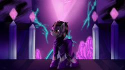 Size: 3840x2160 | Tagged: safe, artist:drarkusss0, imported from derpibooru, oc, oc only, oc:zegrath, original species, pony, armor, crystal, curved horn, dark, fic, horn, power, soldier, solo