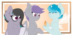 Size: 1024x498 | Tagged: safe, artist:cassidyspectrum, imported from derpibooru, oc, oc only, oc:astral, oc:fairy dust, bat pony, flutter pony, pony, female, gem, mare