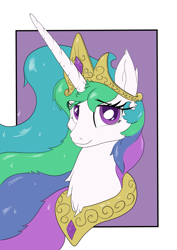 Size: 707x1000 | Tagged: safe, artist:bigshot232, derpibooru exclusive, imported from derpibooru, princess celestia, alicorn, pony, bust, jewelry, looking at you, necklace, smiling