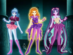 Size: 800x600 | Tagged: safe, artist:gothmegane123, imported from derpibooru, adagio dazzle, aria blaze, sonata dusk, human, equestria girls, anime style, clothes, dress, humanized, looking at you, sailor moon, skirt, the dazzlings, trio