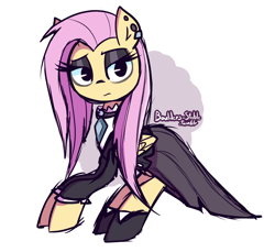 Size: 1280x1172 | Tagged: safe, artist:lilboulder, imported from derpibooru, fluttershy, pegasus, pony, fake it 'til you make it, clothes, eyeshadow, female, fluttergoth, makeup, mare, signature, solo