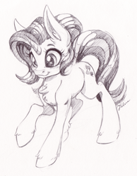 Size: 2020x2605 | Tagged: safe, artist:faline-art, imported from derpibooru, starlight glimmer, pony, unicorn, black and white, chest fluff, female, grayscale, mare, monochrome, sketch, smiling, solo, traditional art