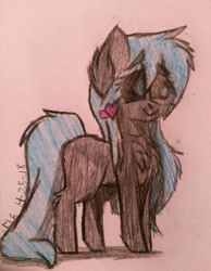 Size: 2452x3164 | Tagged: safe, artist:lillucy6, imported from derpibooru, oc, oc only, oc:mavi, android, pony, chest fluff, female, hairpin, long mane, long tail, mare, solo, traditional art