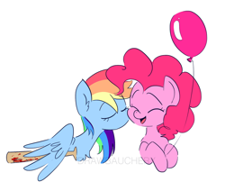 Size: 1280x1086 | Tagged: safe, artist:drawbauchery, artist:probablyapineapple, color edit, edit, imported from derpibooru, pinkie pie, rainbow dash, pony, balloon, colored, female, lesbian, pinkiedash, shipping