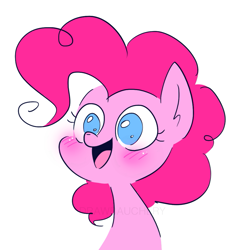 Size: 909x942 | Tagged: safe, artist:drawbauchery, artist:probablyapineapple, color edit, edit, imported from derpibooru, pinkie pie, pony, blushing, colored, cute, diapinkes, female, happy, no pupils, open mouth, simple background, solo, white background