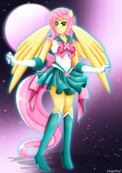 Size: 2480x3508 | Tagged: safe, artist:asinglepetal, imported from derpibooru, fluttershy, anthro, boots, clothes, crossover, evening gloves, female, gloves, long gloves, sailor moon, sailor scout, shoes, solo