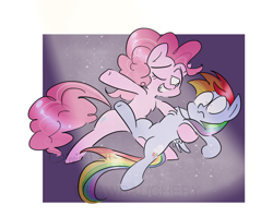 Size: 1280x1020 | Tagged: safe, artist:dippin-dott, artist:drawbauchery, color edit, edit, imported from derpibooru, pinkie pie, rainbow dash, earth pony, pegasus, pony, colored, dancing, female, lesbian, mare, one eye closed, pinkie dances with mares, pinkiedash, shipping, wings