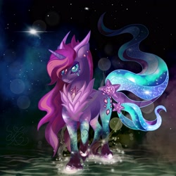 Size: 3500x3500 | Tagged: safe, artist:myhandsarecrazy, imported from derpibooru, goat pony, pony, unicorn, aries, fog, galaxy pony, goat horns, male, night, ponyscopes, sky, solo, stallion, stars, zodiac