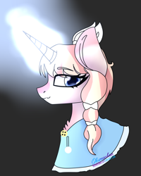 Size: 1024x1281 | Tagged: safe, artist:okimichan, imported from derpibooru, oc, oc only, pony, unicorn, black background, bust, female, magic, mare, portrait, simple background, solo