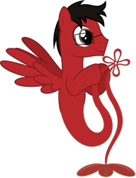 Size: 6400x8345 | Tagged: safe, artist:parclytaxel, imported from derpibooru, oc, oc only, oc:clover spell, genie, genie pony, pegasus, pony, .svg available, absurd resolution, clover, four leaf clover, glasses, hoof hold, knot, male, red and black oc, simple background, smiling, solo, spread wings, stallion, tangled up, tied in a knot, transparent background, vector, wings