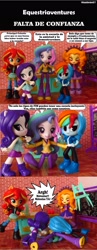 Size: 899x2313 | Tagged: safe, artist:whatthehell!?, imported from derpibooru, adagio dazzle, princess celestia, rainbow dash, rarity, sunset shimmer, equestria girls, equestria girls series, attack, boots, chair, chalkboard, classroom, clothes, desk, doll, dress, equestria girls minis, eqventures of the minis, headband, irl, photo, principal celestia, school, shoes, skirt, smiley face, smiling, spanish, toy, ultra minis