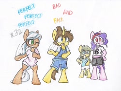 Size: 1824x1364 | Tagged: safe, artist:spheedc, imported from derpibooru, oc, oc:bolly, oc:dream chaser, oc:sphee, oc:velvet sky, earth pony, semi-anthro, unicorn, bipedal, clothes, combo, dancing, female, glasses, male, mare, one eye closed, simple background, stallion, traditional art, white background, wink