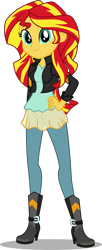 Size: 1229x3000 | Tagged: safe, artist:applec1234, artist:cyberapple456, imported from derpibooru, sunset shimmer, equestria girls, boots, clothes, digital art, female, head tilt, high heel boots, jacket, looking at you, pants, realistic anatomy, shirt, shoes, simple background, solo, transparent background, vector