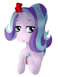 Size: 1536x2048 | Tagged: safe, artist:kateredfox, imported from derpibooru, starlight glimmer, pony, unicorn, all bottled up, anger magic, bottle, female, hoof hold, lidded eyes, magic, mare, simple background, solo, tired, transparent background