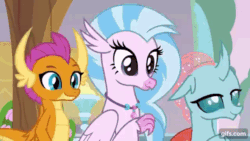 Size: 640x360 | Tagged: safe, imported from derpibooru, screencap, fluttershy, gallus, ocellus, sandbar, silverstream, smolder, yona, changedling, changeling, dragon, griffon, hippogriff, mouse, pony, pukwudgie, yak, school daze, animated, disguise, disguised changeling, friendship always wins, gif, student six