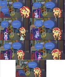 Size: 1092x1296 | Tagged: safe, editor:php77, imported from derpibooru, sci-twi, sunset shimmer, twilight sparkle, equestria girls, equestria girls series, bowtie, camp everfree outfits, clothes, comic, cute, engrish, eyes closed, female, geode of empathy, giggling, glasses, jacket, leather jacket, lesbian, magical geodes, ponytail, scitwishimmer, shipping, sunsetsparkle, twiabetes