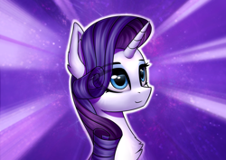 Size: 3508x2480 | Tagged: safe, artist:conniethecasanova, artist:setharu, deleted from derpibooru, edit, imported from derpibooru, rarity, pony, unicorn, eyeshadow, female, makeup, mare, purple background, simple background, smiling, solo, sunburst background