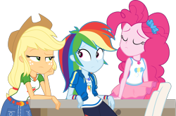 Size: 4557x3000 | Tagged: safe, artist:theartsyemporium, deleted from derpibooru, imported from derpibooru, applejack, pinkie pie, rainbow dash, equestria girls, equestria girls series, forgotten friendship, belt, clothes, cowboy hat, crossed legs, denim skirt, eyes closed, freckles, geode of sugar bombs, geode of super speed, geode of super strength, hat, magical geodes, pants, pantyhose, simple background, sitting, skirt, stetson, transparent background, vector