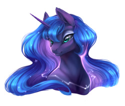 Size: 937x800 | Tagged: safe, artist:kerydarling, artist:rrusha, imported from derpibooru, princess luna, alicorn, pony, ethereal mane, female, mare, simple background, smiling, solo, starry mane, white background