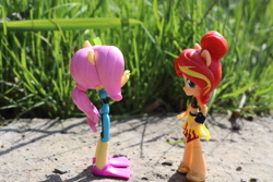 Size: 6000x4000 | Tagged: safe, artist:artofmagicpoland, imported from derpibooru, fluttershy, sunset shimmer, equestria girls, equestria girls series, clothes, doll, equestria girls minis, female, lesbian, shipping, sunshyne, swimsuit, toy